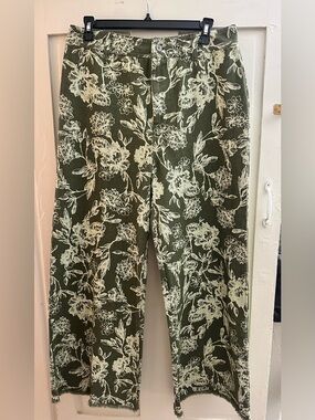 Green Floral Print Wide-Leg Pants